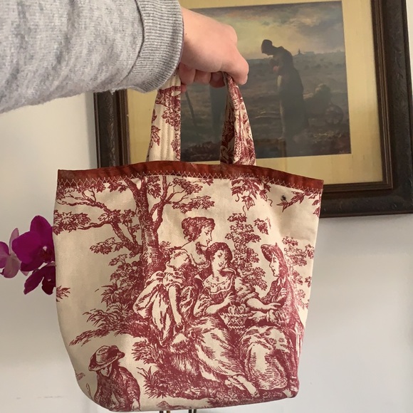 Red Toile Fabric small bucket bag - Picture 12 of 12